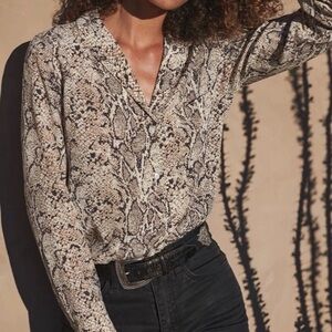 Rails Rebel Top in Ivory Snakeskin 100% Silk Blouse size S